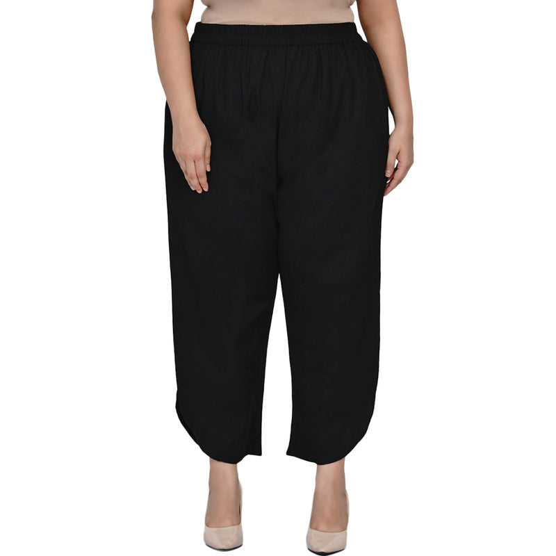 Curve black cotton flex petal pants-Bottoms-Fabnest