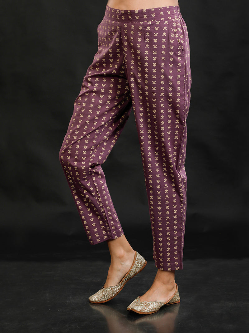 Purple Discharge Print Straight Pants Only-Pant-Fabnest
