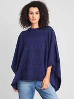 Fabnest Winter Acrylic Navy Self Design Knitted Poncho-Poncho-Fabnest