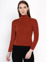 Fabnest Winter Acrylic High Neck Rust Sweater-Sweaters-Fabnest