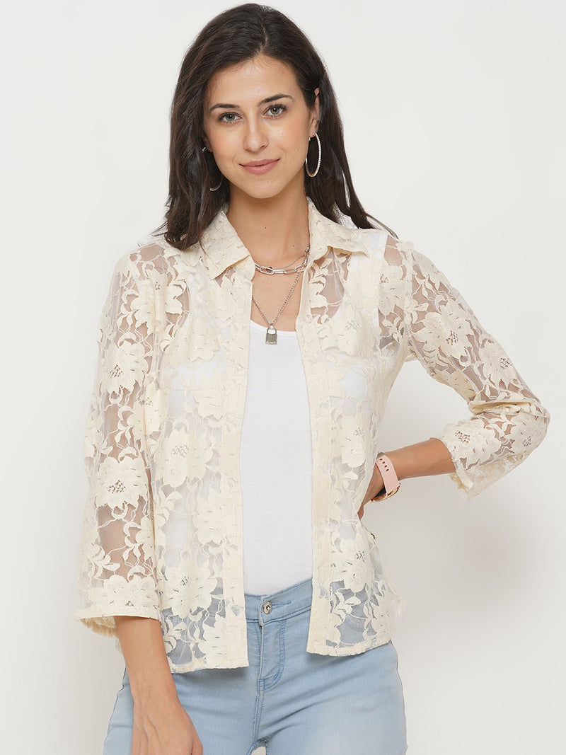 Cotton self design off-white jacket-Jacket-Fabnest