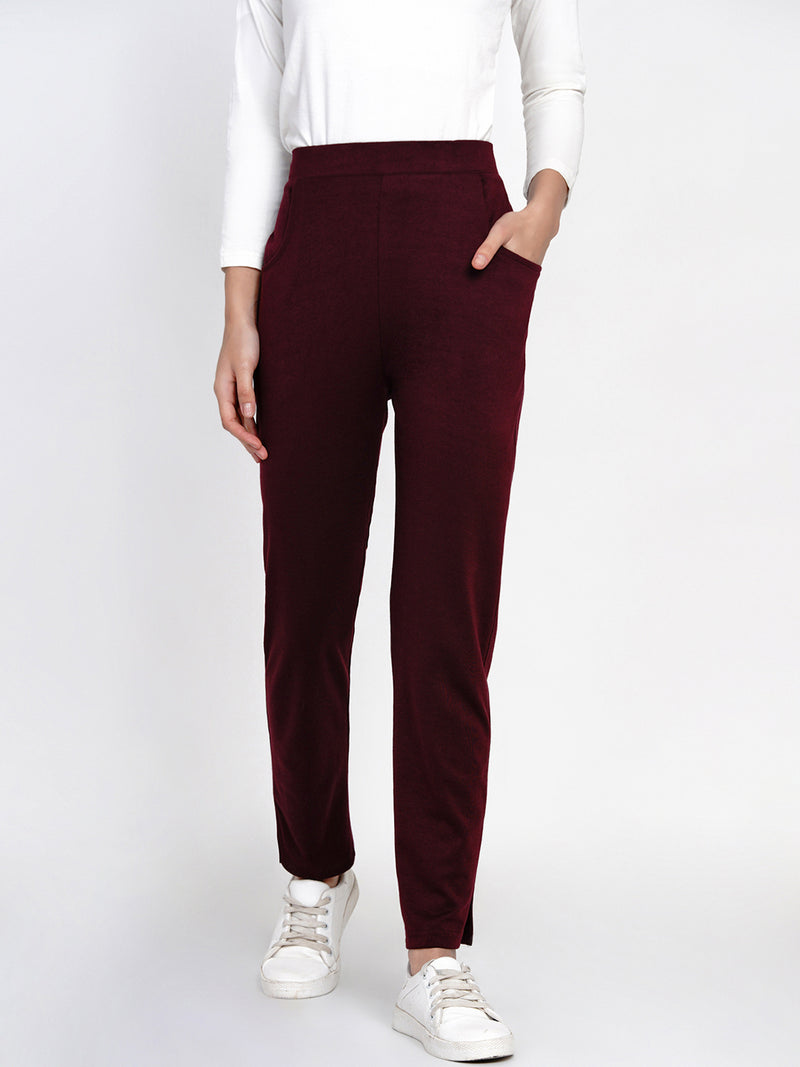 Maroon Solid Track Pants-Track Pants-Fabnest