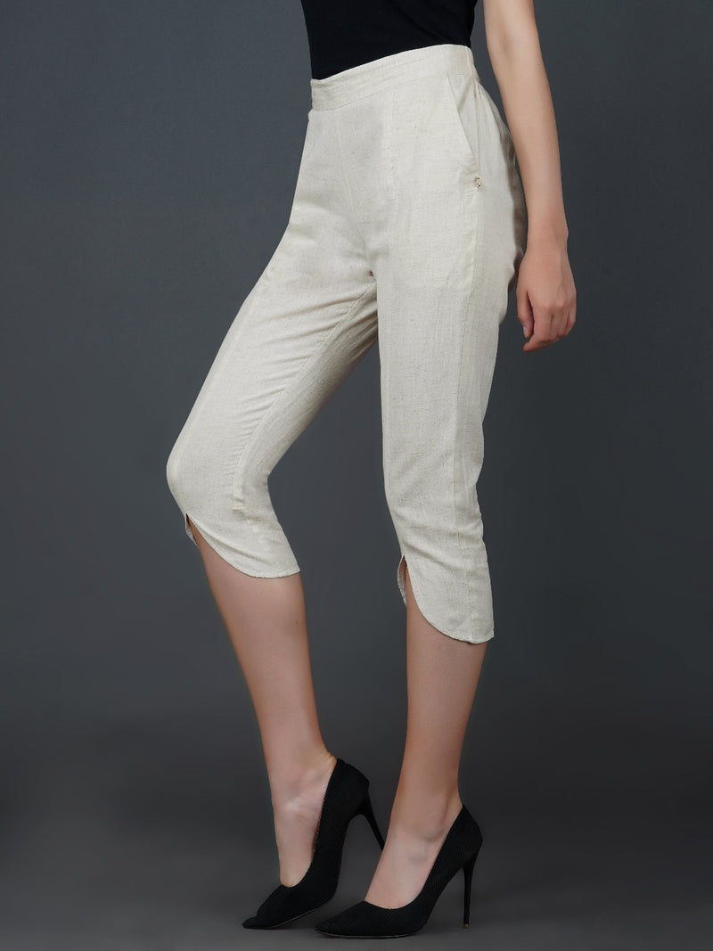 Off white cotton flex petal pants-Bottoms-Fabnest