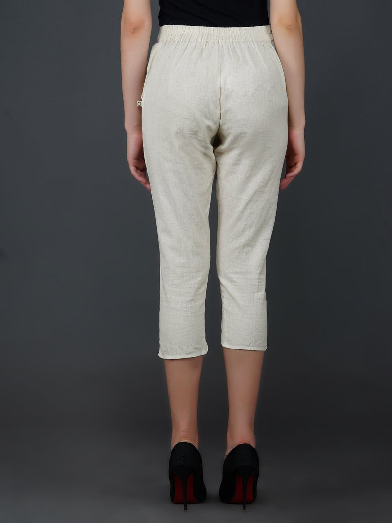Off white cotton flex petal pants-Bottoms-Fabnest