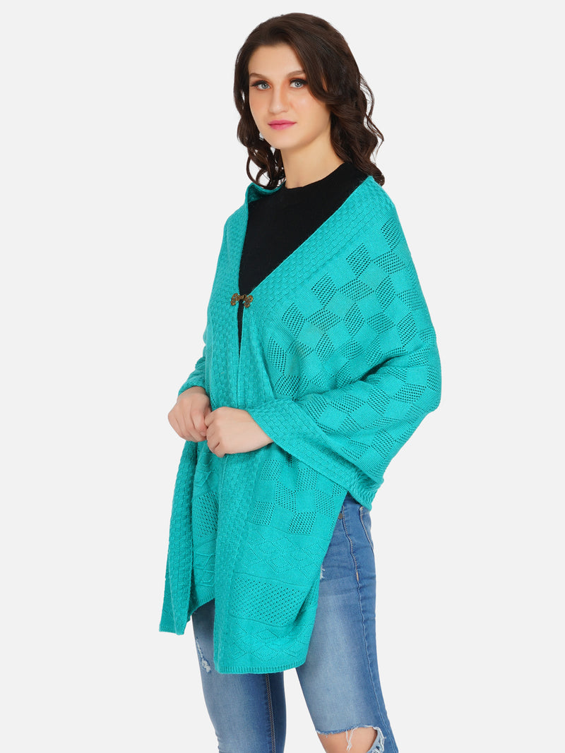 Fabnest winter acrylic green front open poncho-Poncho-Fabnest