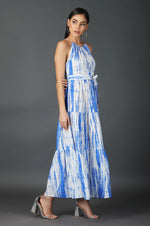 Womens Blue Shibori Print Tiered Dress-Dress-Fabnest