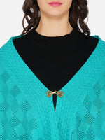 Fabnest winter acrylic green front open poncho-Poncho-Fabnest