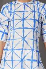 Womens Blue Shibori Print Full Set With Two Inverted Pleats And Sleeve With Cuffs-Full Sets-Fabnest