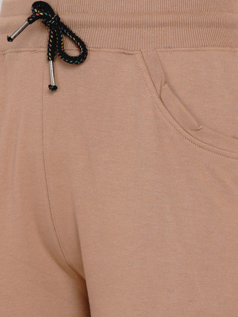 Fabnest Loop Knit Beige Solid Track Pant-Track Pants-Fabnest