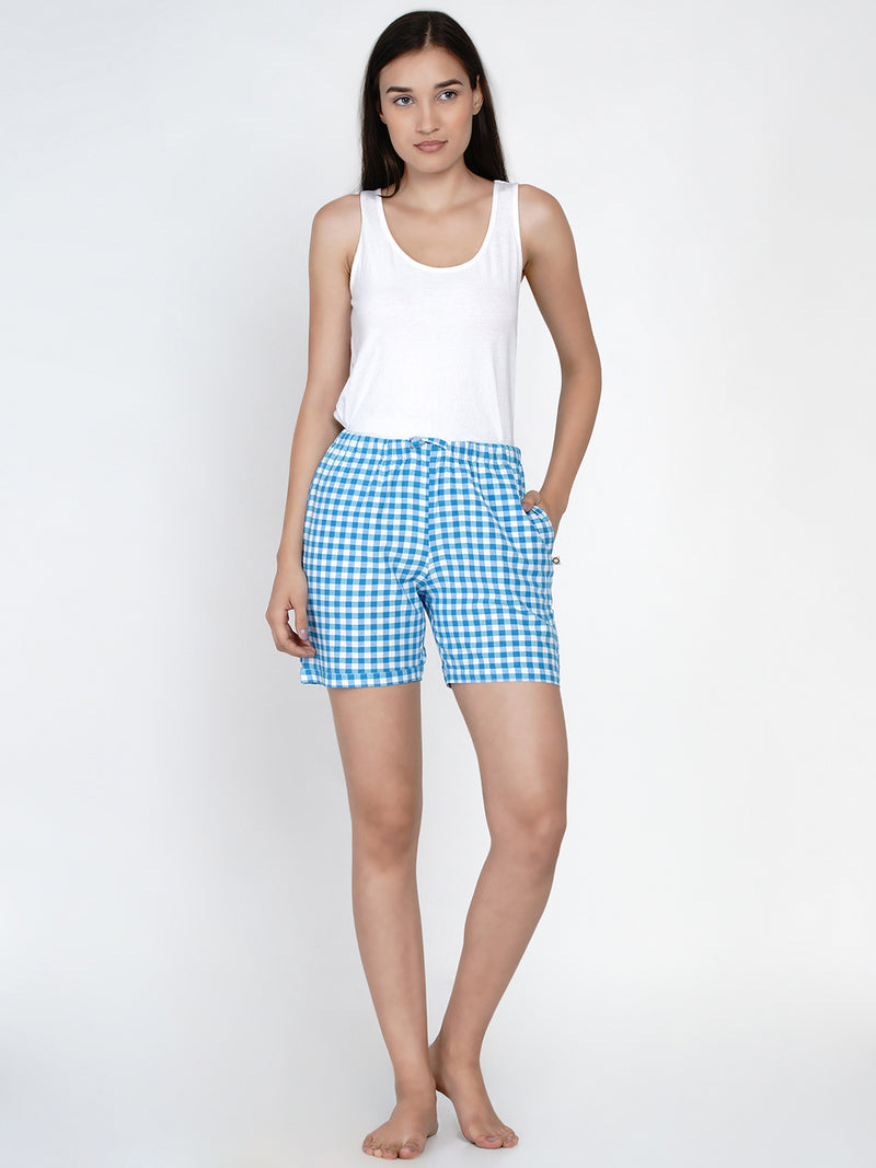 Set of black & white and blue & white check lounge shorts-Shorts-Fabnest