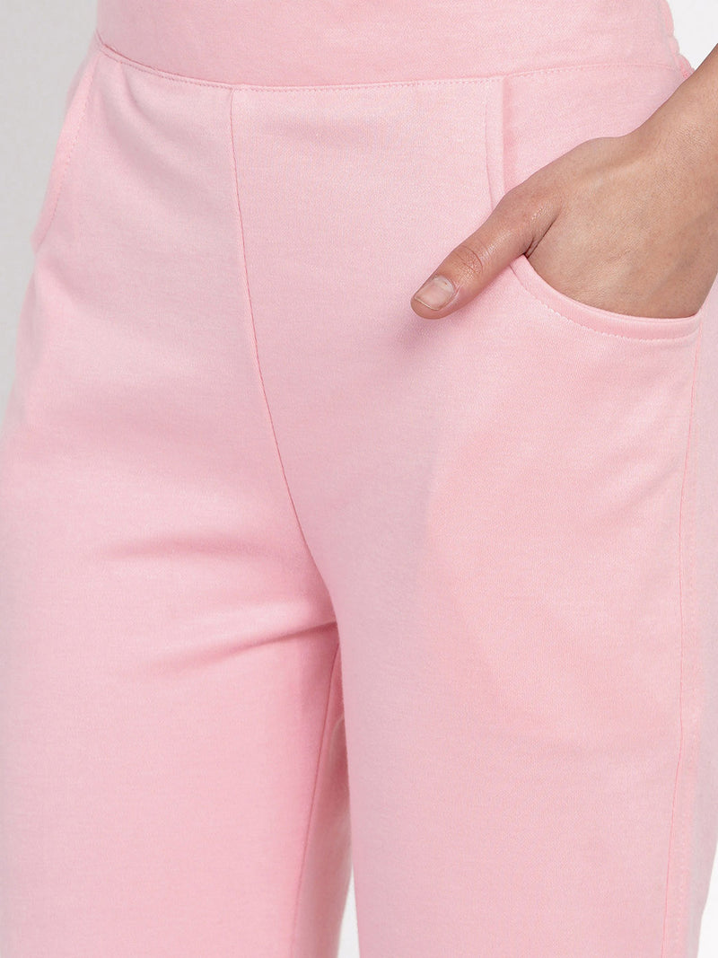 Baby Pink Solid Track Pants-Track Pants-Fabnest