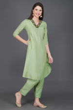 Set of winter light green lace embellished kurta and salwar-Kurta Set-Fabnest