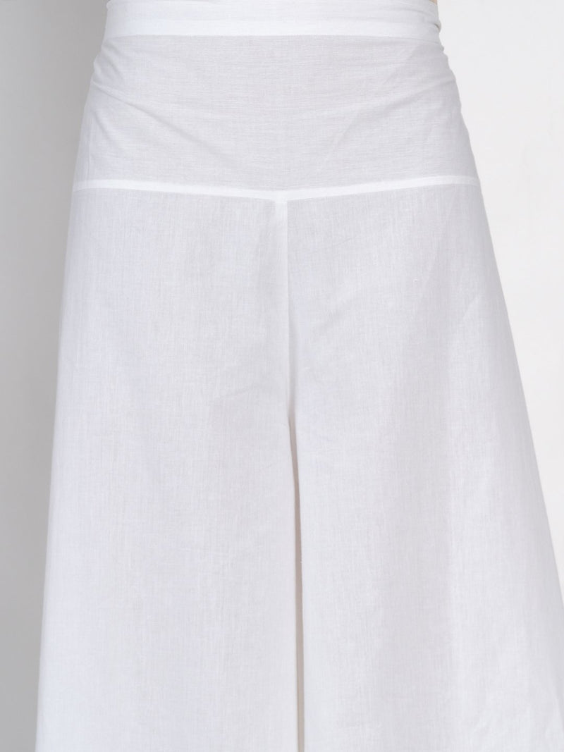 Basic Cotton White Asymmetrical Pant-Bottoms-Fabnest