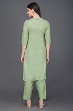Light green with lace embellishment V neck kurta ONLY-Kurta-Fabnest