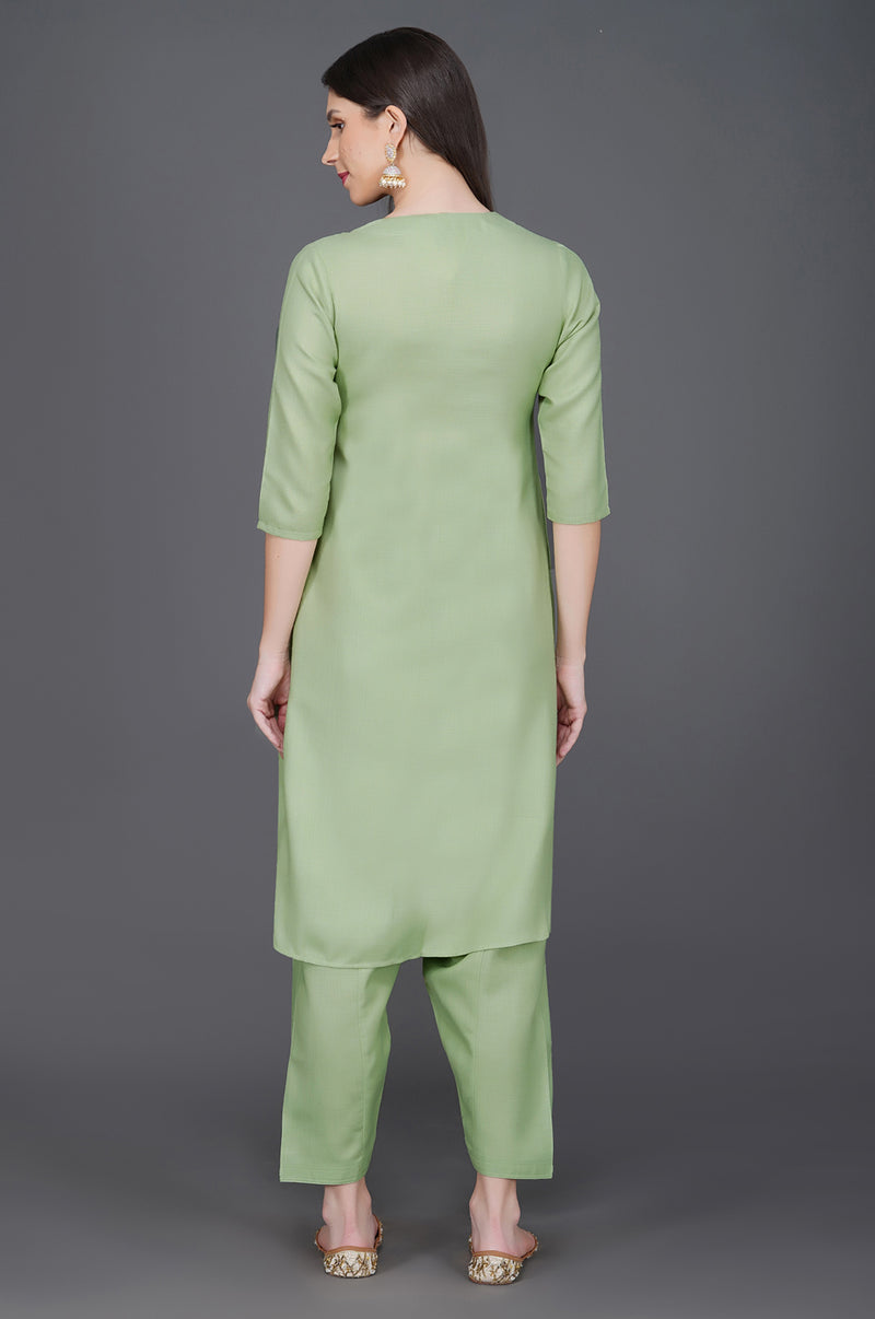 Light green with lace embellishment V neck kurta ONLY-Kurta-Fabnest