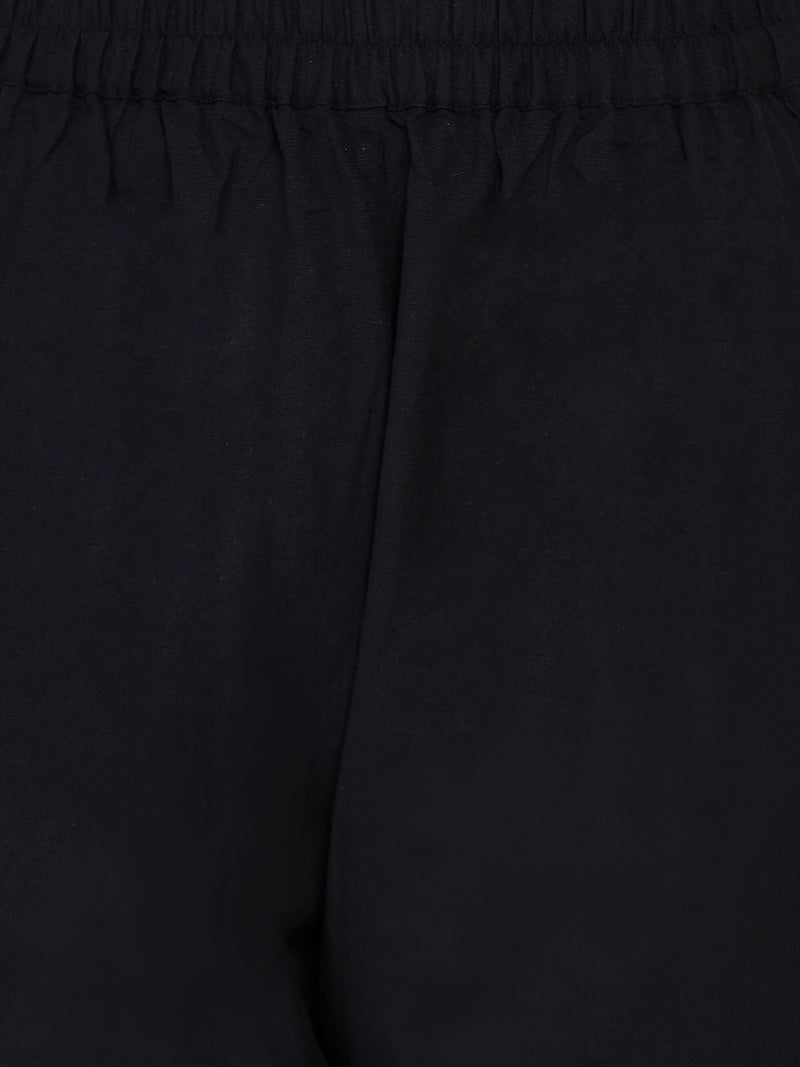 Black cotton flex petal pants-Bottoms-Fabnest