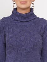 Women`s Acrylic Navy Self Design Winter Pullover-Pullover-Fabnest