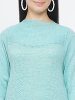 Women`s Acrylic Sky Blue Self Design Winter Sweater-Pullover-Fabnest