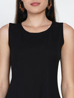 Black cotton flex multi paneled sleeveless dress-Dresses-Fabnest