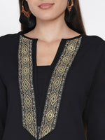 Black flex with jacquard lace at neck straight kurta ONLY-Kurta-Fabnest