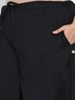 Curve black cotton flex culotte pant-Bottoms-Fabnest