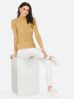 Fabnest winter acrylic beige cable design high neck knitted sweater-Sweaters-Fabnest