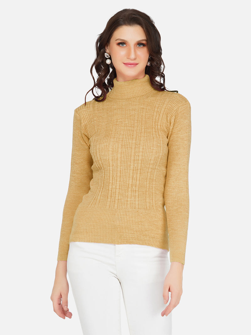 Fabnest winter acrylic beige cable design high neck knitted sweater-Sweaters-Fabnest