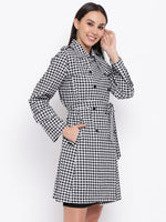 Cotton black and white gingham check single layered trench coat-Jacket-Fabnest
