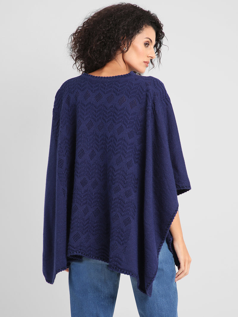 Fabnest Winter Acrylic Navy Self Design Knitted Poncho-Poncho-Fabnest