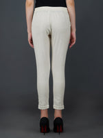 Off white cotton pant with lace work at hem-Bottoms-Fabnest
