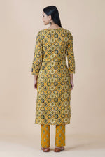 Yellow ajrakh print cotton straight round neck gota embellished kurta ONLY-Kurta-Fabnest