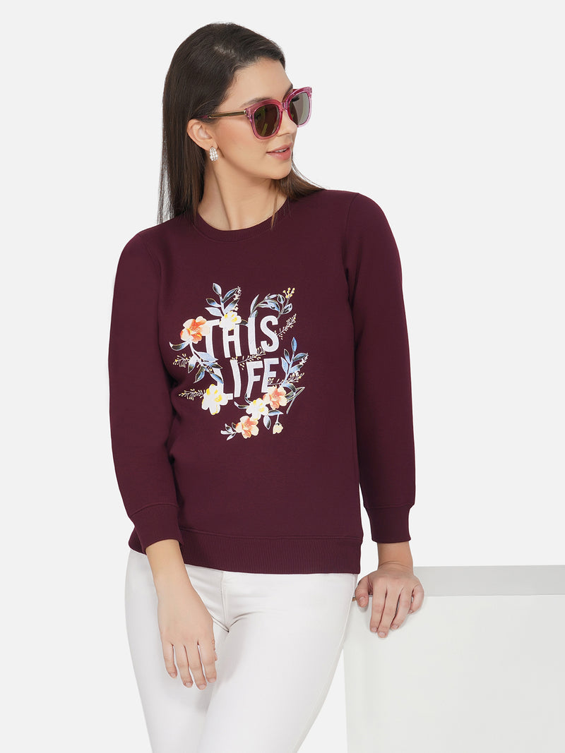 Fabnest winter maroon printed fleece sweatshirt-Sweatshirt-Fabnest