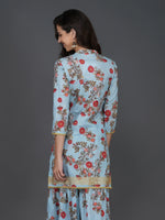 Light blue floral printed with gold lace inserts kurta ONLY-Kurta-Fabnest