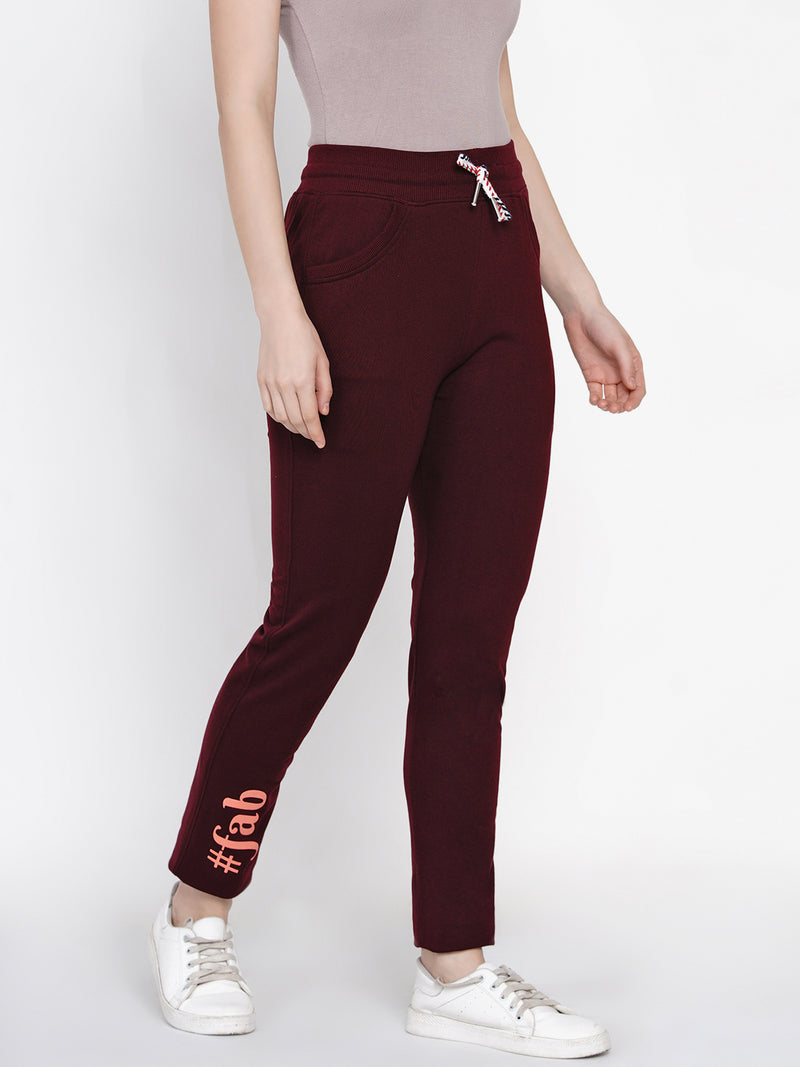 Fabnest Loop Knit Wine Solid Track Pant-Track Pants-Fabnest