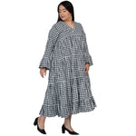 Curve handloom cotton tiered black and white gingham check dress-Dresses-Fabnest