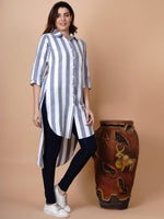 Fabnest White and blue button down high low tunic-Shirt-Fabnest