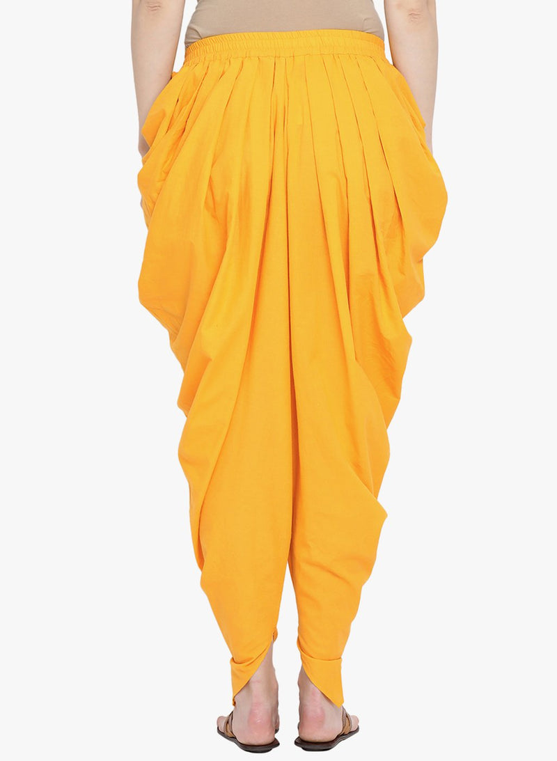 Dhoti salwar in solid yellow cotton-Salwar-Fabnest
