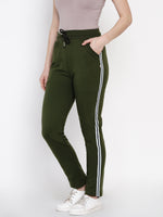 Loop Knit Olive Green Solid Track Pant With Side Tapes-Track Pants-Fabnest