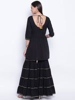 Cotton black peplum top Sharara set with gota lace. /Without Dupatta-Kurta Set-Fabnest