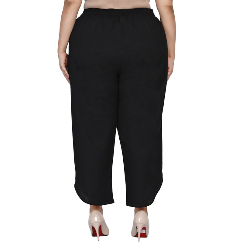 Curve black cotton flex petal pants-Bottoms-Fabnest