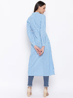 Cotton handloom light blue and white gingham tunic with front slit and side tie up.-Tunic-Fabnest