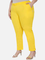 Curve Yellow Cotton Solid Tapered Pants-Pants-Fabnest