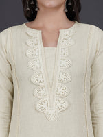 Set of off white cotton flex kurta set with lace work and co-ordinated-Kurta Set-Fabnest
