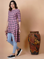 Pink green multi check high low tunic-Tunic-Fabnest