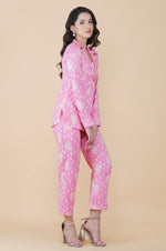 Limited edition pink ethnic print rayon jacket and pant co-ord set-Co-ords-Fabnest
