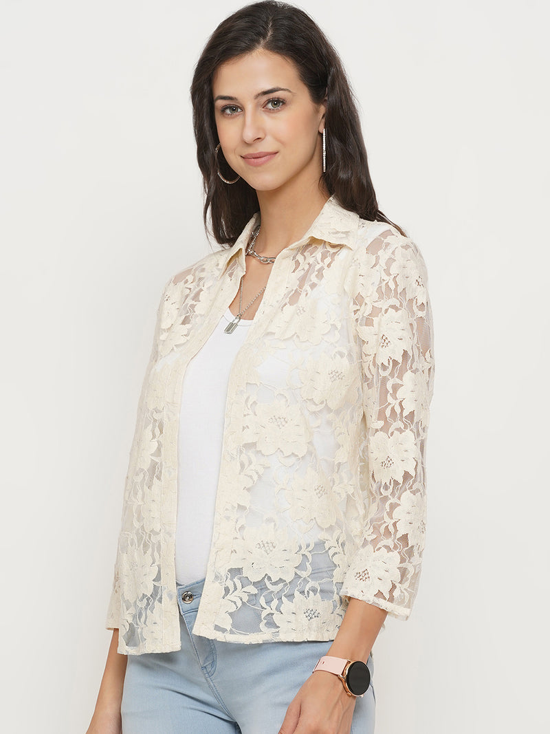 Cotton self design off-white jacket-Jacket-Fabnest