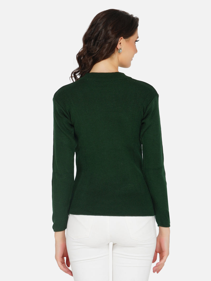 Fabnest winter acrylic olive round neck knitted sweater-Sweaters-Fabnest
