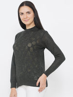 Women`s Acrylic Dark Green Self Design Winter Sweater-Pullover-Fabnest