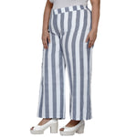 Curve Handloom cotton white and blue stripe loose fit pant-Bottoms-Fabnest