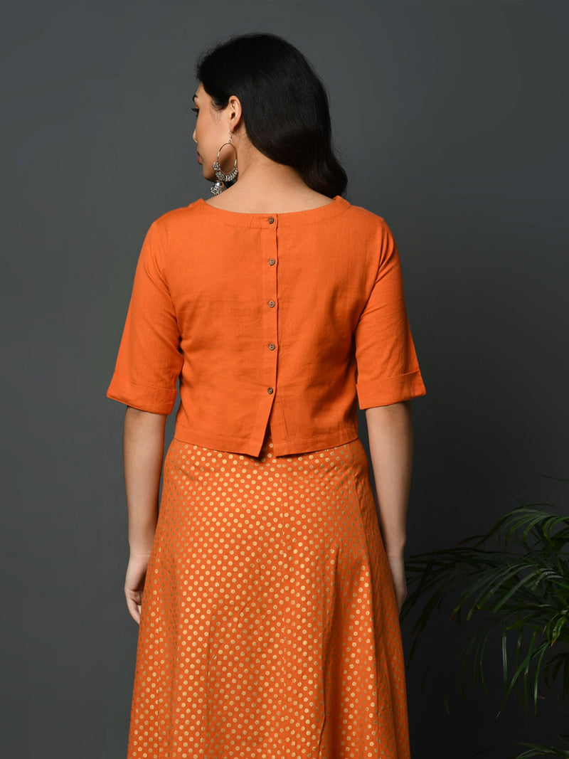 Orange flex short sleeved blouse crop top-Top-Fabnest